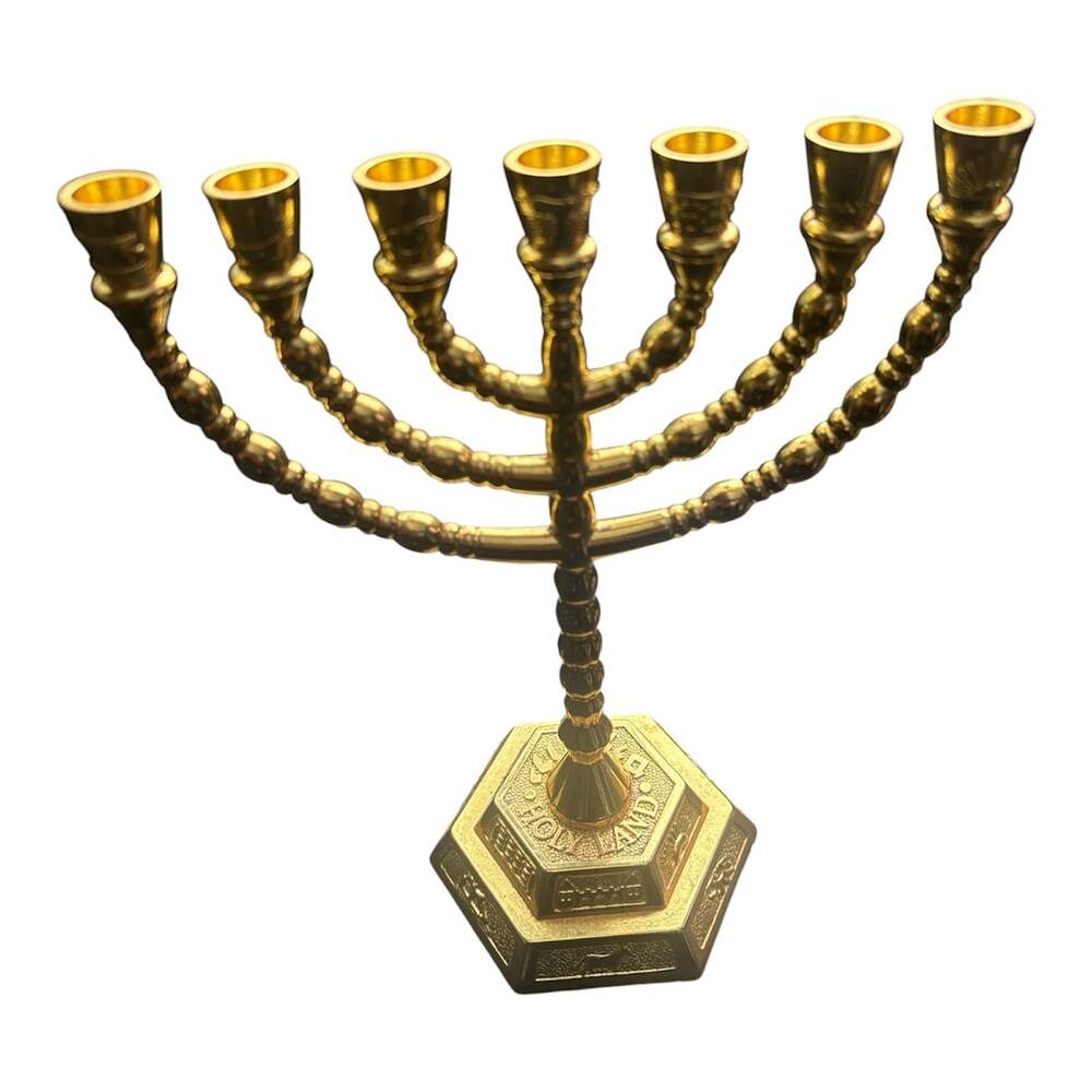 Jerusalem 7-Branch Temple Menorah 12 Tribes of Israel Decorative Candle Holder
